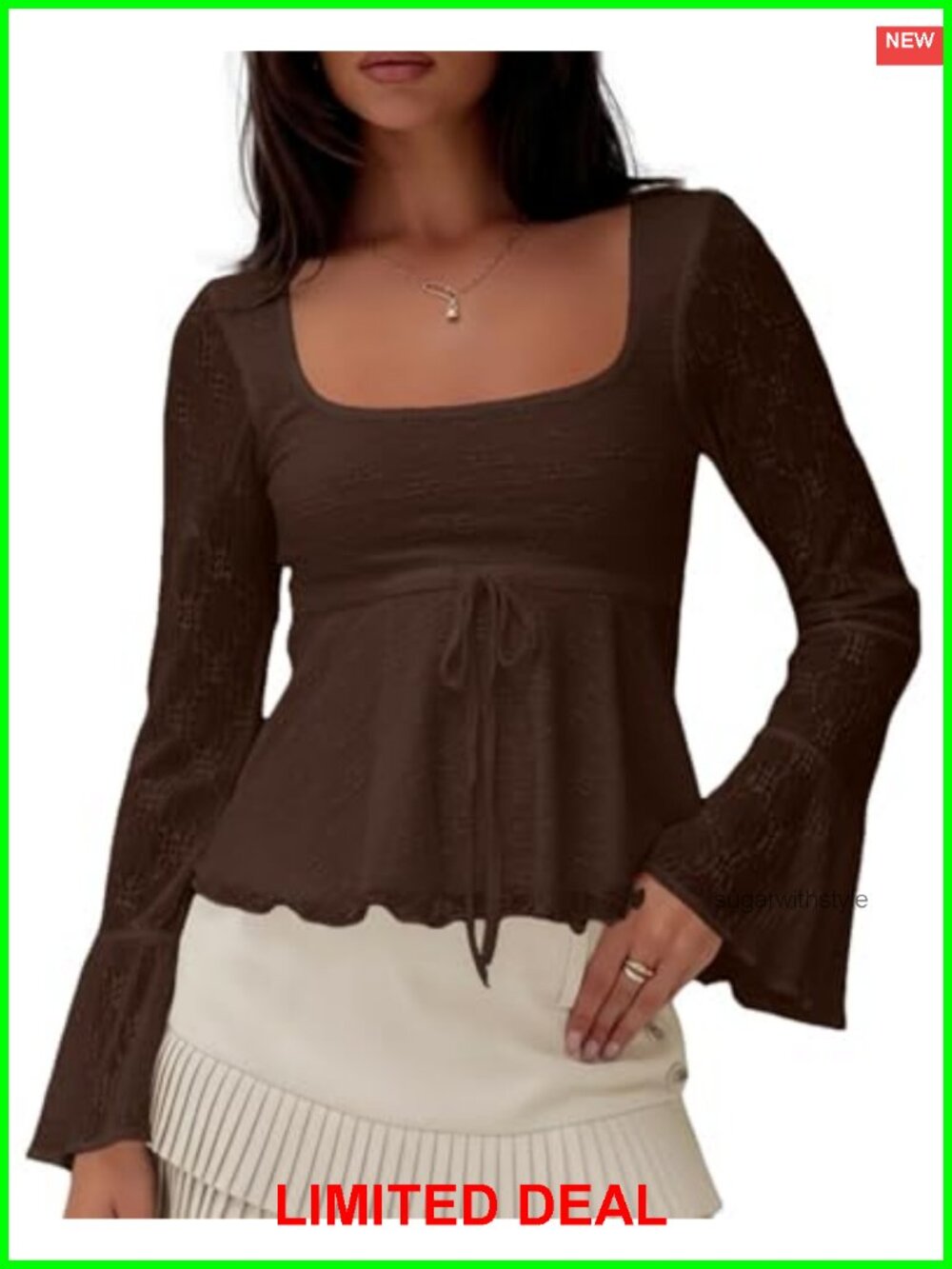 Women Y2K Floral Lace Babydoll Peplum Top Bell Sleeve Ruffle Crop Blouse